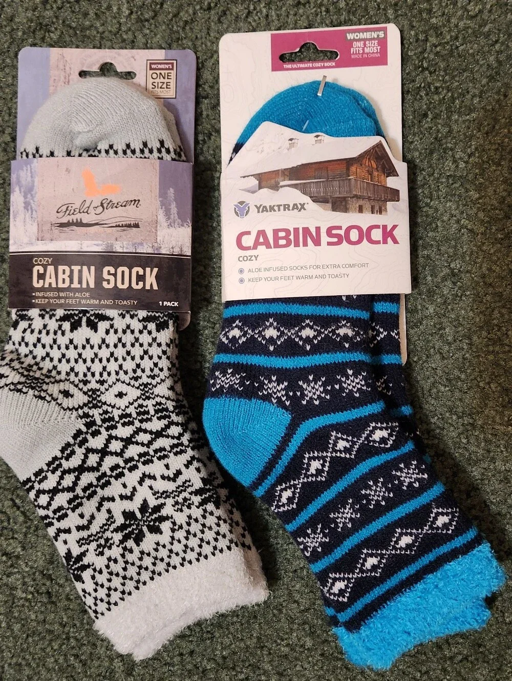 Lot Of 2 NWT Aloe Infused Cabin Socks Blue Fair Isle Women's One Size Fits Most